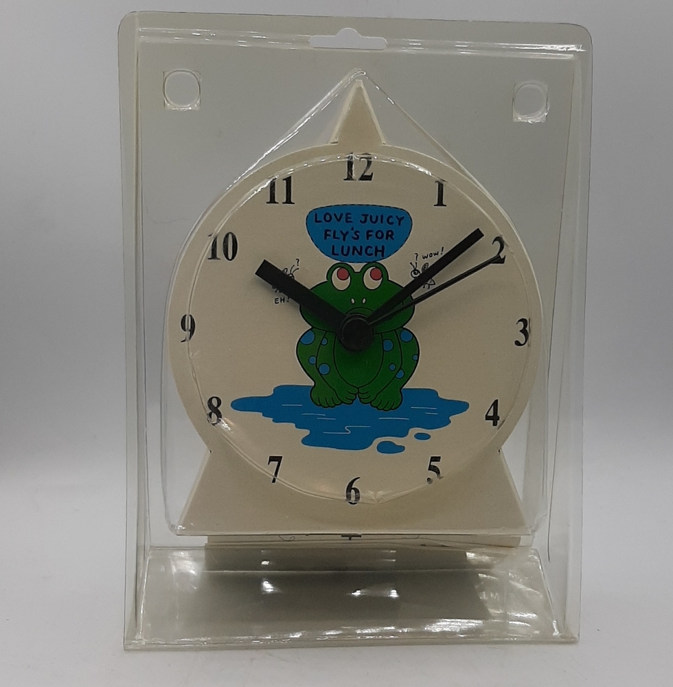 Vintage 70s Lideo Novelty Frog Clock New Old Stock Cardboard Battery Hong Kong
